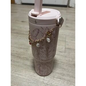 Hydrapeak Pink Butterfly Floral Nomad‎ Water Bottle W/ Butterfly Charm 32 OZ